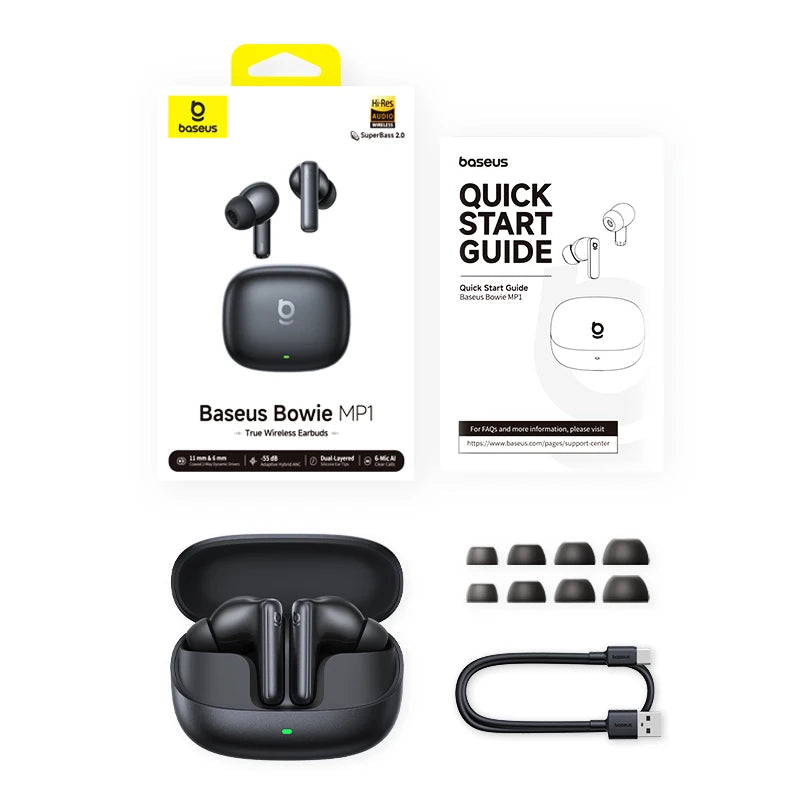 Bowie MP1 ANC Bluetooth 6.0 True Wireless Earbuds -55Db Adaptive Hybrid ANC Earphones Hi-Res LDAC 6-Mic ENC In-Ear Buds