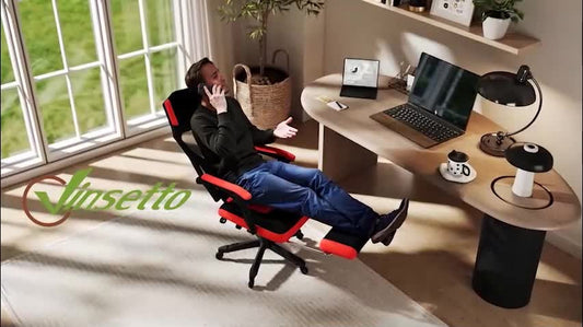 Ergonomischer Bürostuhl Gaming Stuhl Drehstuhl Mit Fußstütze Polyester Schwarz