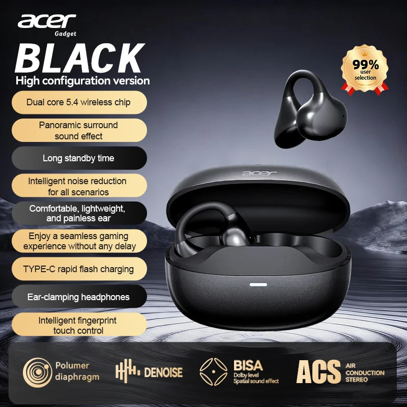 Ohr629 New 2025 Clip-On Wireless Bluetooth Headphones Noise-Cancelling Calls Hifi High-Definition Stereo Touch Control Volume Adjustment Ergonomic Design Secure Fit for Sports Running Cycling