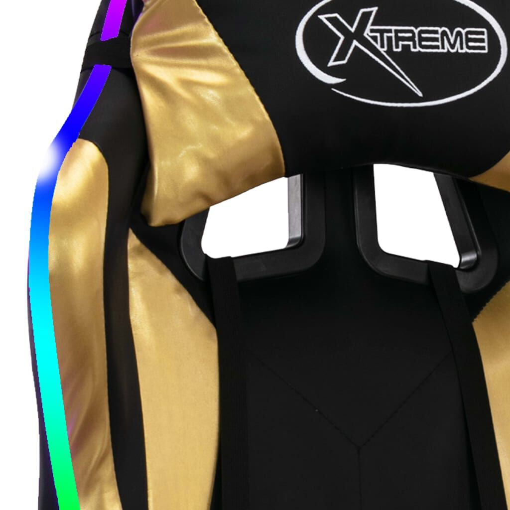 Gaming-Stuhl Mit RGB Led-Leuchten Gold Und Schwarz Kunstleder