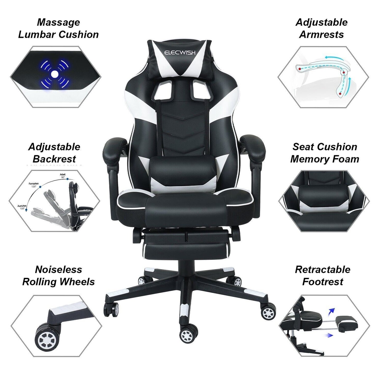 Massage Gaming Stuhl Bürostuhl Drehstuhl Chefsessel Schreibtischst