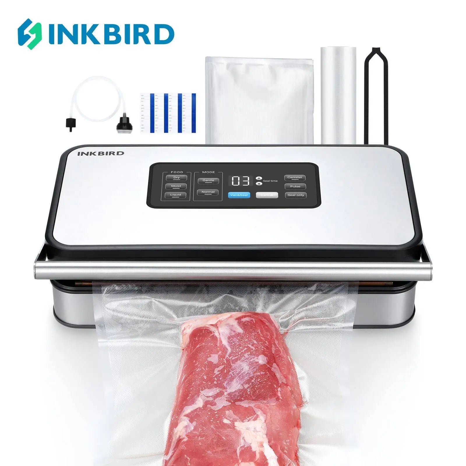 INK-VS04 Large Vacuum Sealer Dry/Wet/Liquid Food Sealed Packaging Kitchen Food Storage Seal Built-In Cutter&Storage Bags