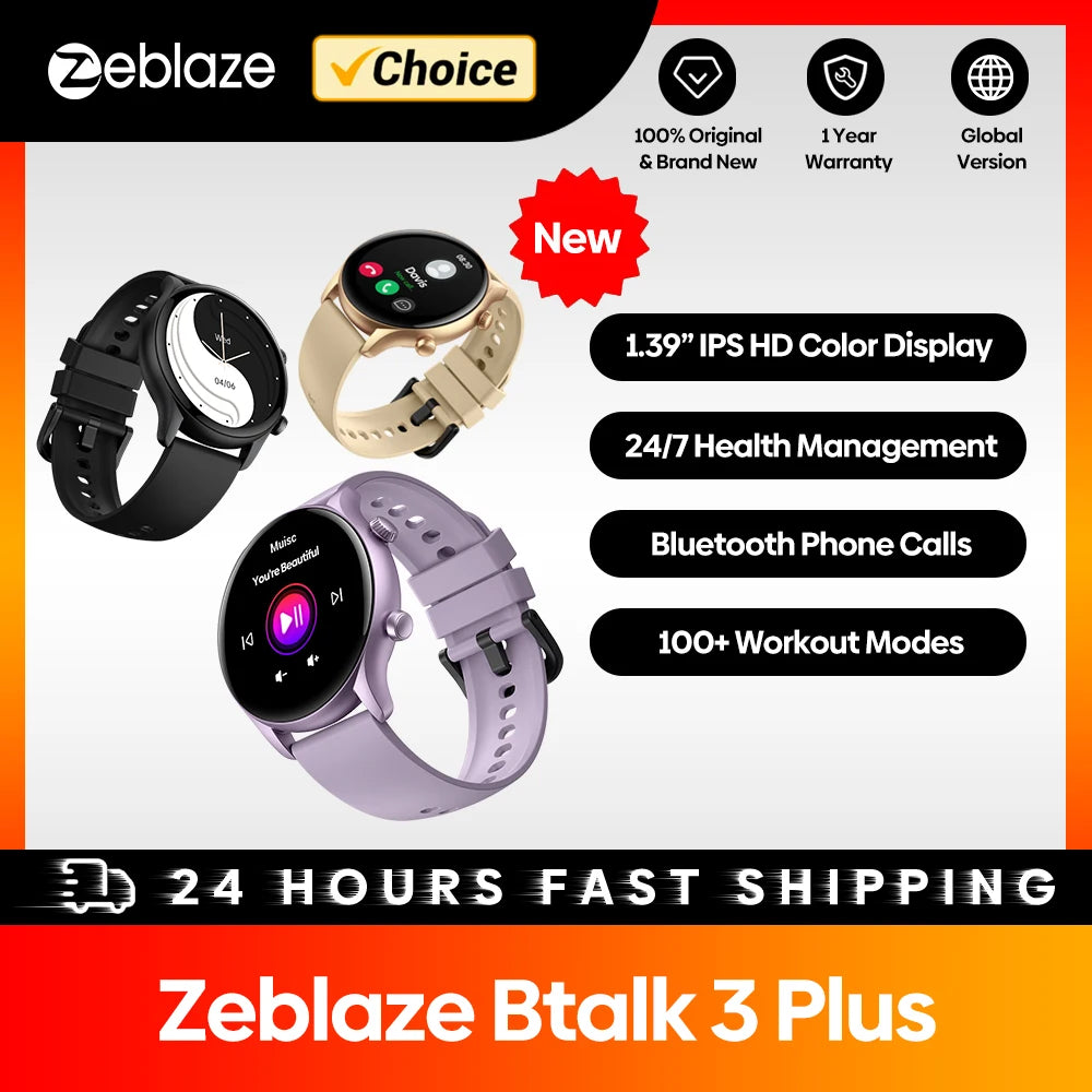 New  Btalk 3 plus Voice Calling Smart Watch 1.39'' Large HD Color Display Fitness Tracking Smartwatch for Men and Ladies
