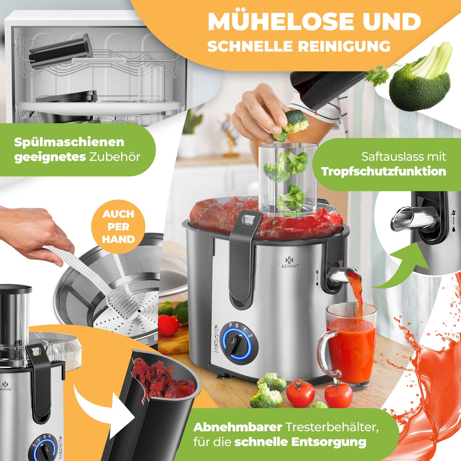 KESSER® Entsafter Saftpresse Edelstahl 1100W 85Mm Presse Obstpresse Saft Juicer