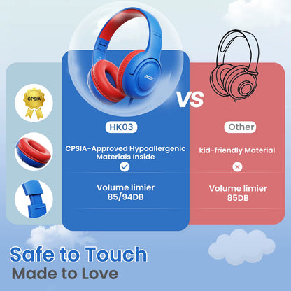 Kids Headphones Wired for School 85/94Db Volume Limiter Foldable Stereo Sound Headset for Kids Learning Tablet Ipad PC