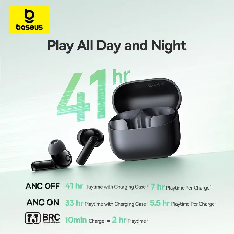 Bass EP10/BP1 NC -43Db Noise Cancelling ANC True Wireless Earbuds Bluetooth 6.0 In-Ear Wireless Earphones 4-Mics Ear Buds