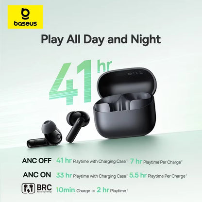 Bass EP10/BP1 NC -43Db Noise Cancelling ANC True Wireless Earbuds Bluetooth 6.0 In-Ear Wireless Earphones 4-Mics Ear Buds