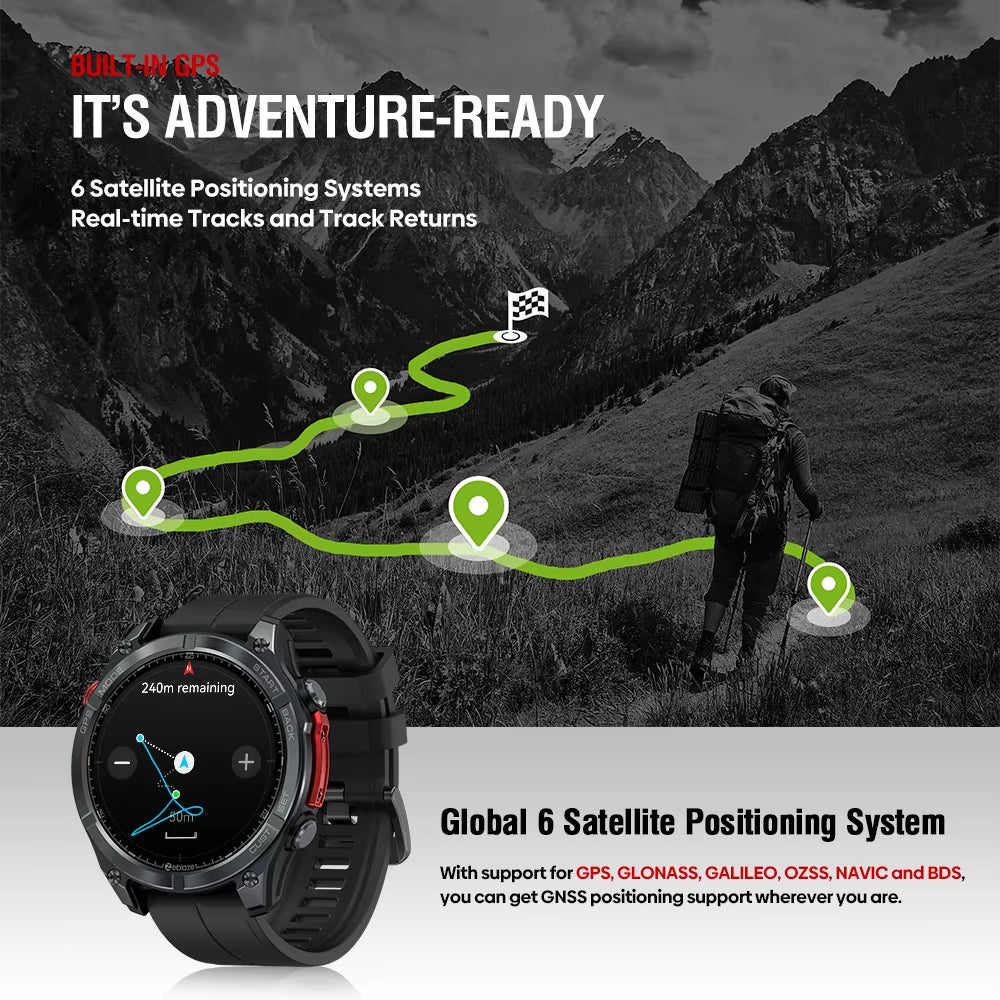 NEW  Stratos 4 GPS Smart Watch 1.43 AMOLED Display Built-In Compass Barometric Altimeter Flashlight Voice Call Smartwatch