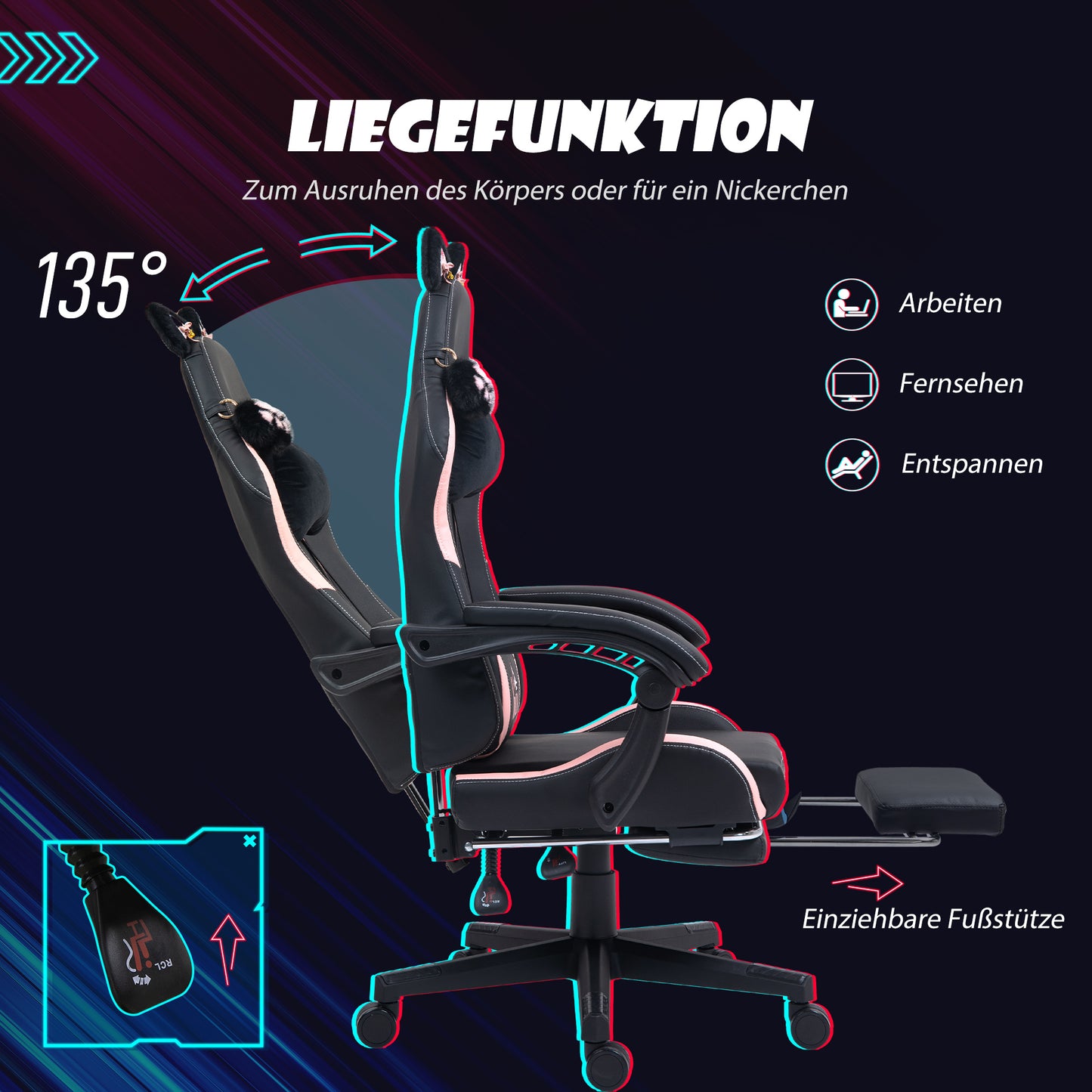 Gaming-Stuhl, Ergonomischer Gamer-Stuhl, Lendenwirbelst