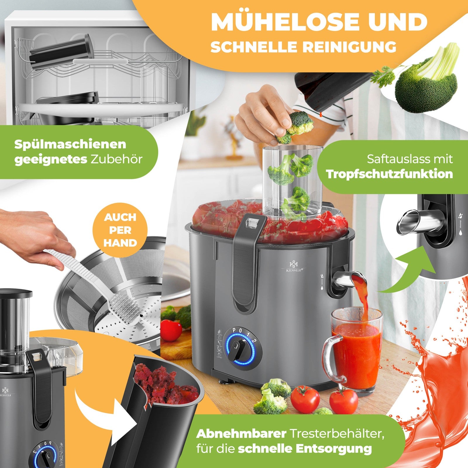 KESSER® Entsafter Saftpresse Edelstahl 1100W 85Mm Presse Obstpresse Saft Juicer