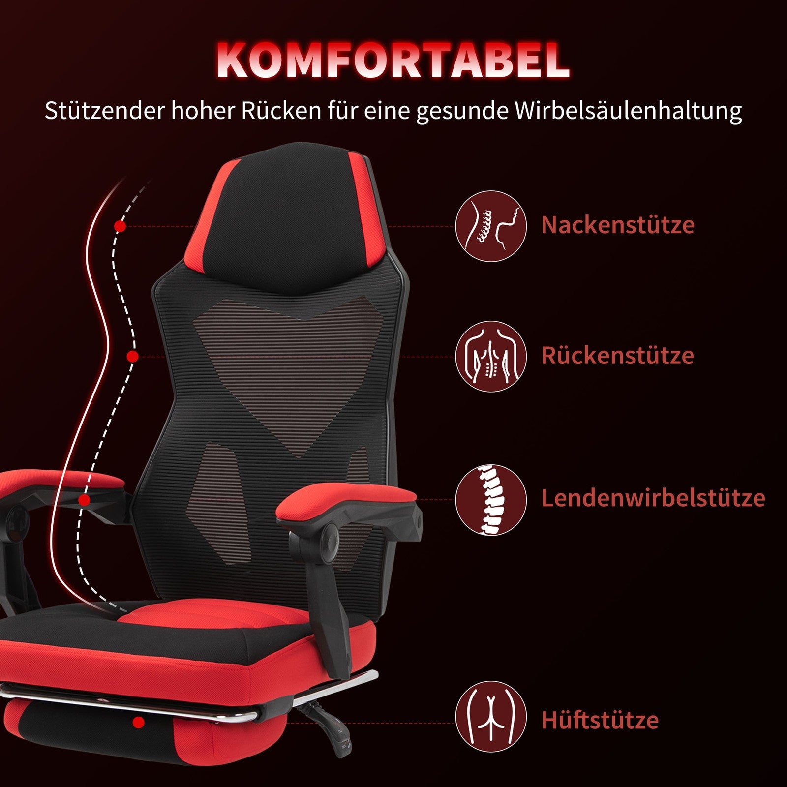 Ergonomischer Bürostuhl Gaming Stuhl Drehstuhl Mit Fußstütze Polyester Schwarz