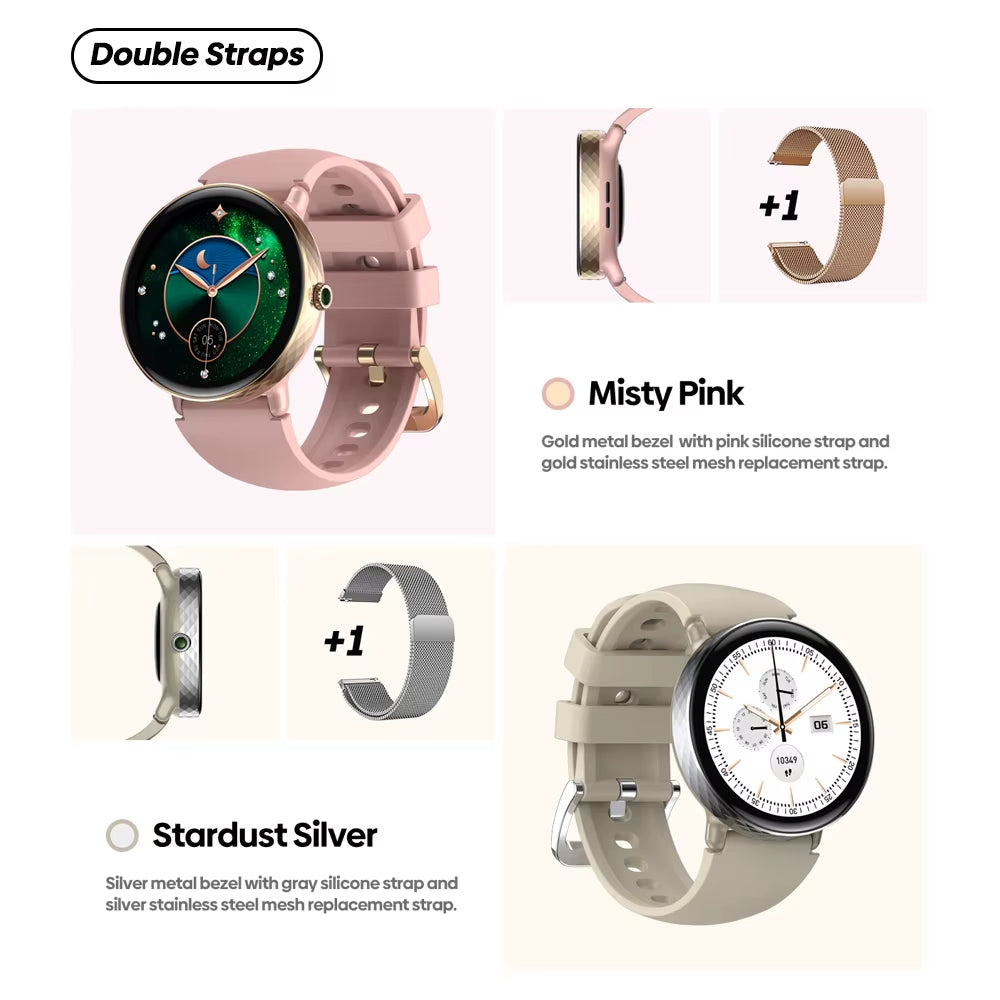 The NEW 2025  Lily 2 Voice Calling Female Smartwatch 1.2" AMOLED Screen Double Strap Health Management Sports Smart Watch