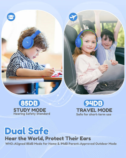 Kids Bluetooth 6.0 Headphones with Built-In Mic 85/94Db Volume Limited Lightweight Over-Ear Wireless Headphones for Kids