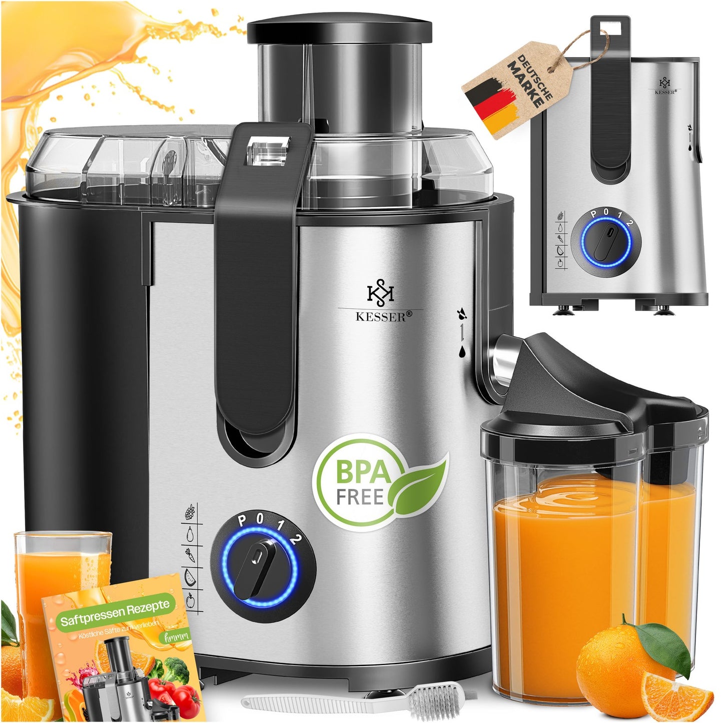 KESSER® Entsafter Saftpresse Edelstahl 1100W 85Mm Presse Obstpresse Saft Juicer