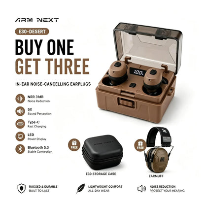 Elevate Your Outdoor Experience with ARM NEXT FieldOps E30 Tactical Earbuds - Wireless Hearing Protection with Bluetooth, 31dB Noise Reduction, and 50-Hour Playtime!