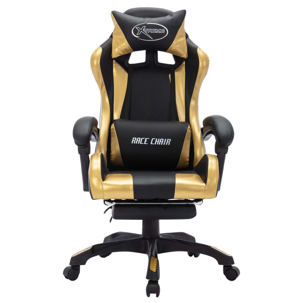 Gaming-Stuhl Mit RGB Led-Leuchten Gold Und Schwarz Kunstleder