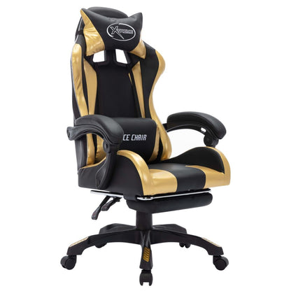 Gaming-Stuhl Mit RGB Led-Leuchten Gold Und Schwarz Kunstleder