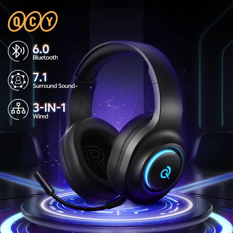 Heroad V200 Gaming over Ear Headphone Wireless Bluetooth 6.0 with Mic 50Mm Driver 7.1 Surround Sound Dynamic EQ RGB Headset