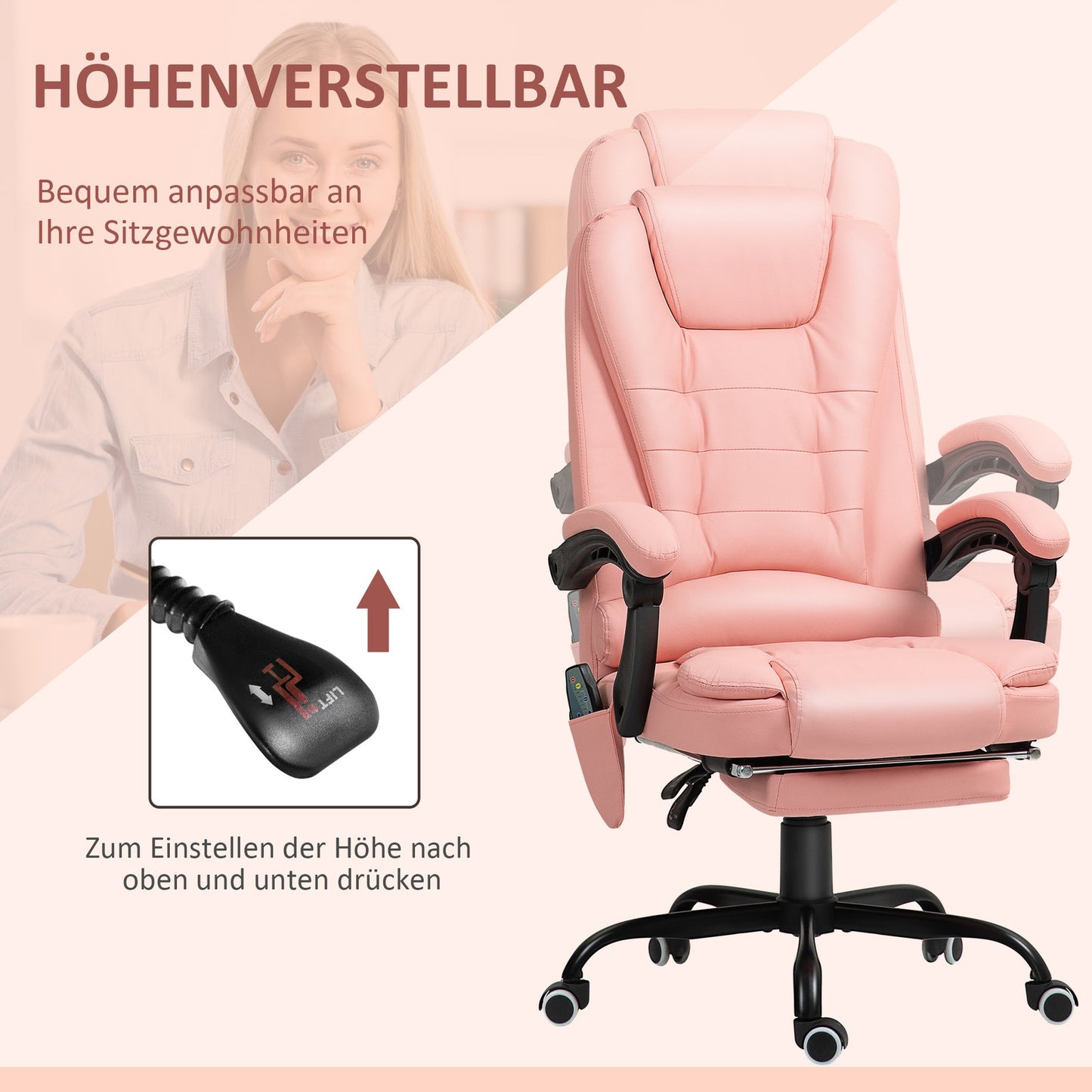 Bürostuhl Mit 7 Punkt Massage, Ergonomischer Gaming Sessel Mit Liegefunktion