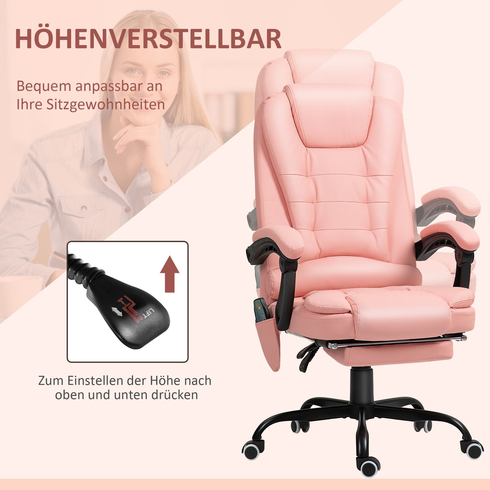 Bürostuhl Mit 7 Punkt Massage, Ergonomischer Gaming Sessel Mit Liegefunktion