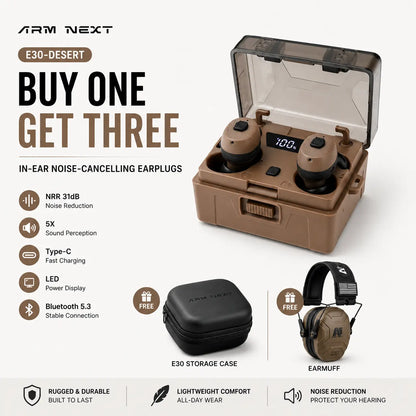 Elevate Your Outdoor Experience with ARM NEXT FieldOps E30 Tactical Earbuds - Wireless Hearing Protection with Bluetooth, 31dB Noise Reduction, and 50-Hour Playtime!