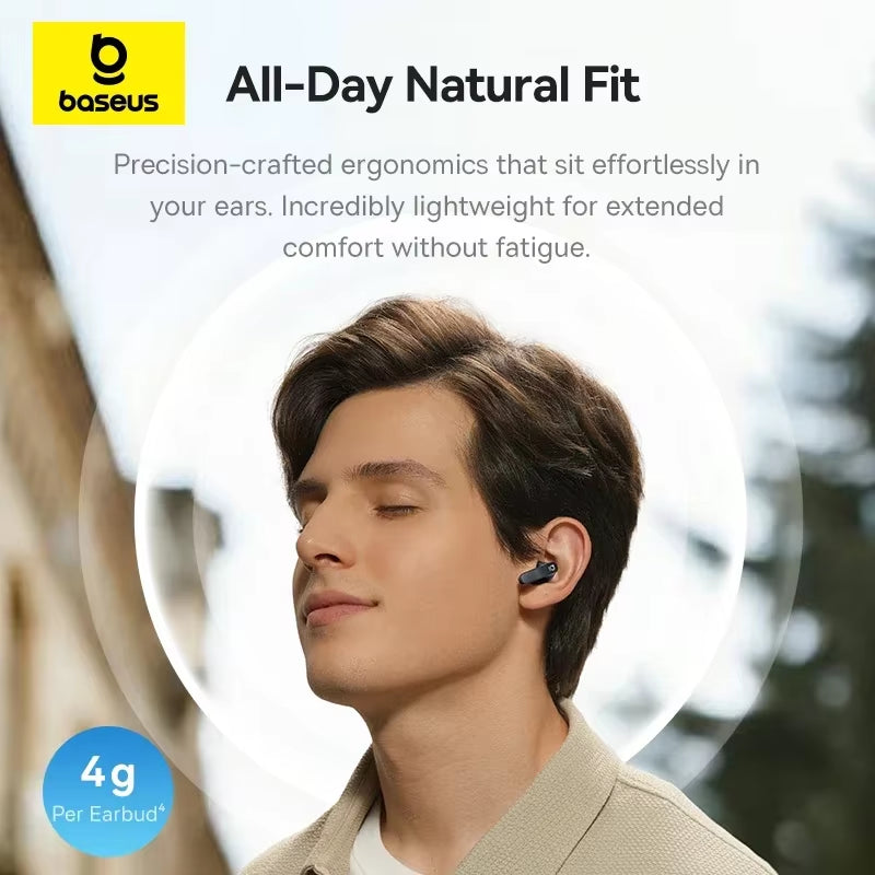 Bass BS1 NC -40Db Realtime Adaptive ANC Wireless Earbuds Bluetooth 6.0 Semi-Open Earphones LDAC Hi-Res Audio 6-Mic AI ENC