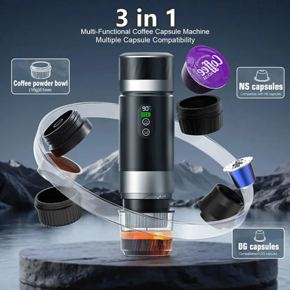 3-In-1 Portable Espresso Coffee Machine with Digital Display Removable Battery for Car & Home Camping Coffee Maker