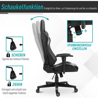 Ergonomischer Bürostuhl Gaming Stuhl Kunstleder Schaumstoff Schwarz