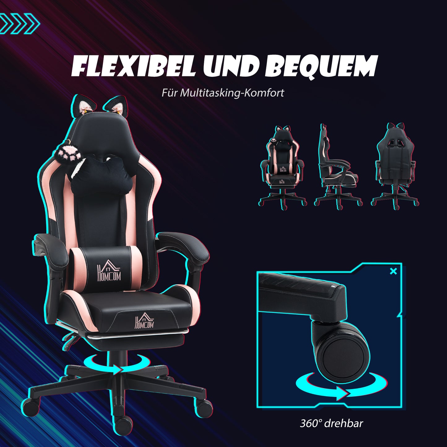 Gaming-Stuhl, Ergonomischer Gamer-Stuhl, Lendenwirbelst