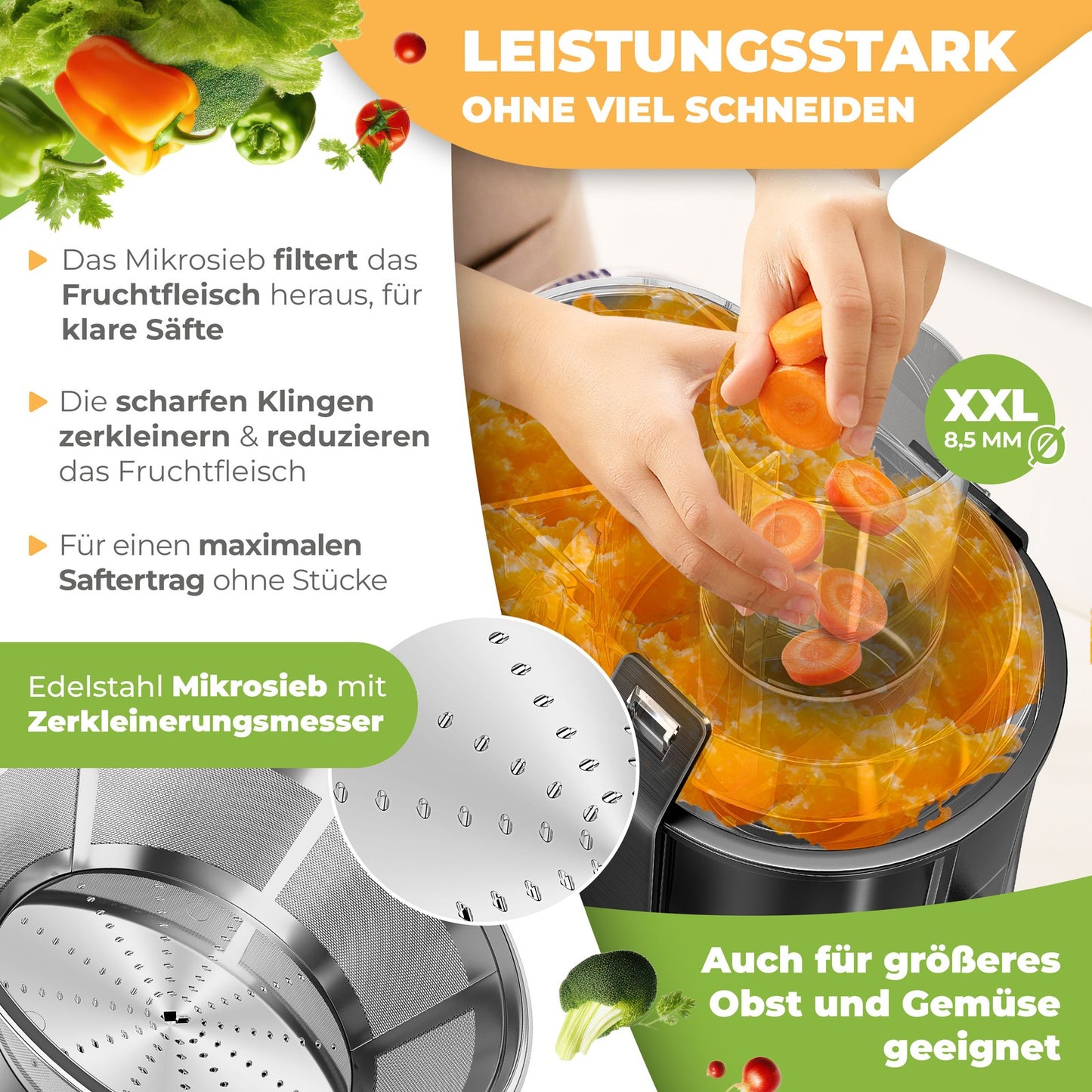 KESSER® Entsafter Saftpresse Edelstahl 1100W 85Mm Presse Obstpresse Saft Juicer