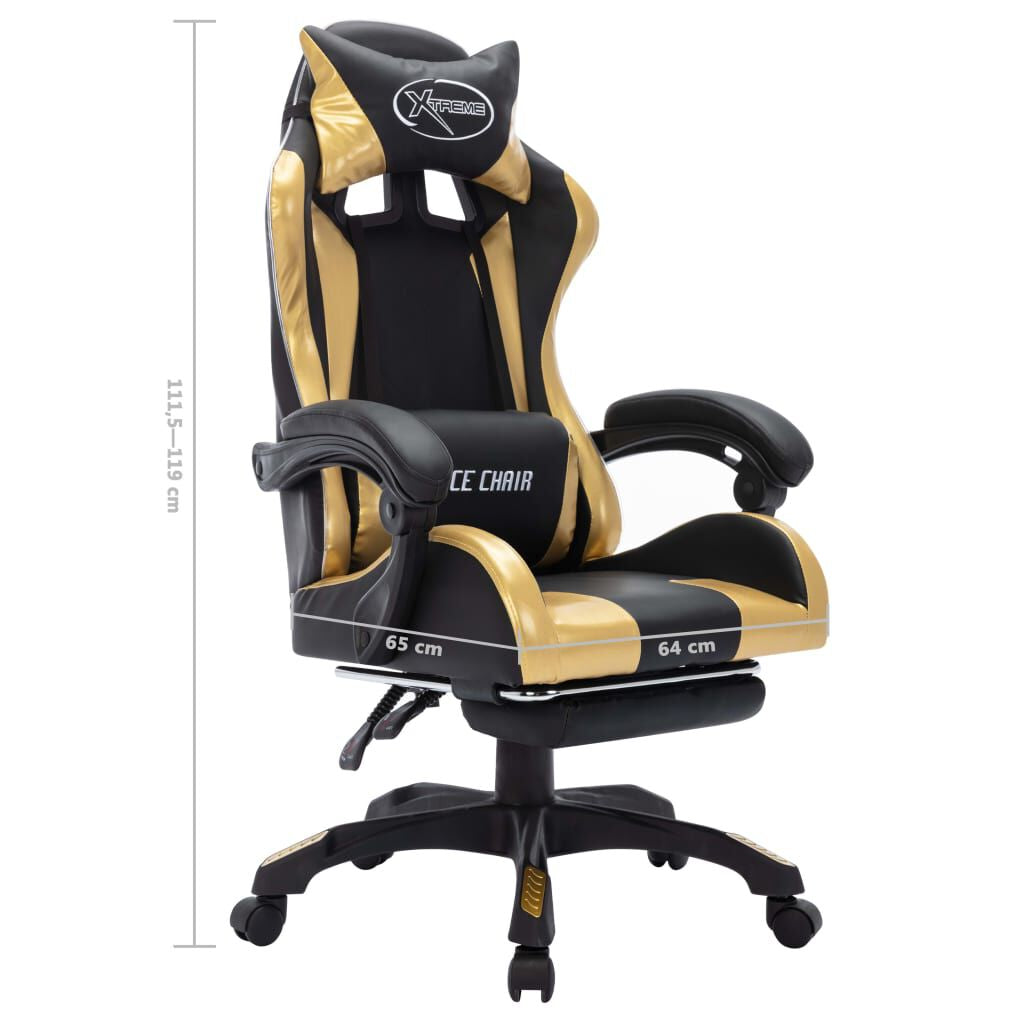 Gaming-Stuhl Mit RGB Led-Leuchten Gold Und Schwarz Kunstleder