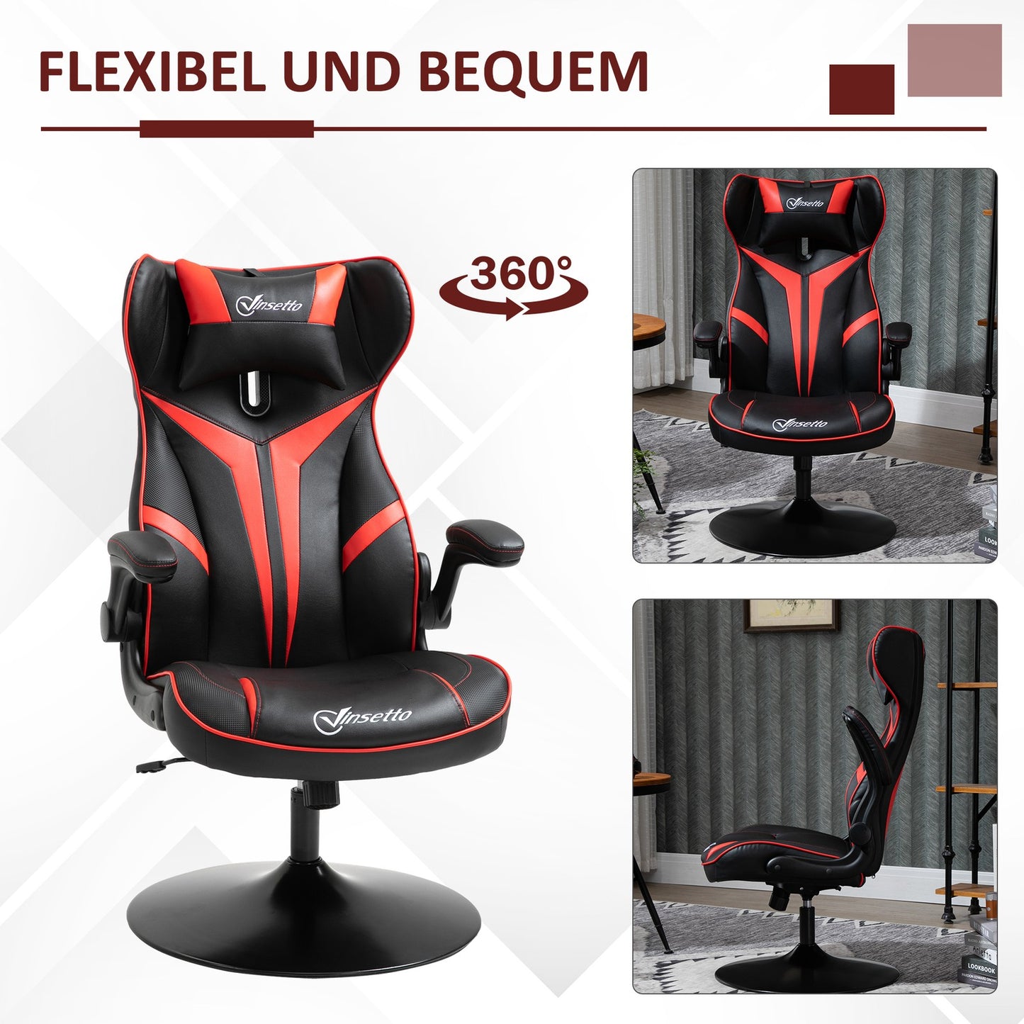 Gaming Stuhl Ergonomischer Computerstuhl Mit Wippfunktion Stahl Rot