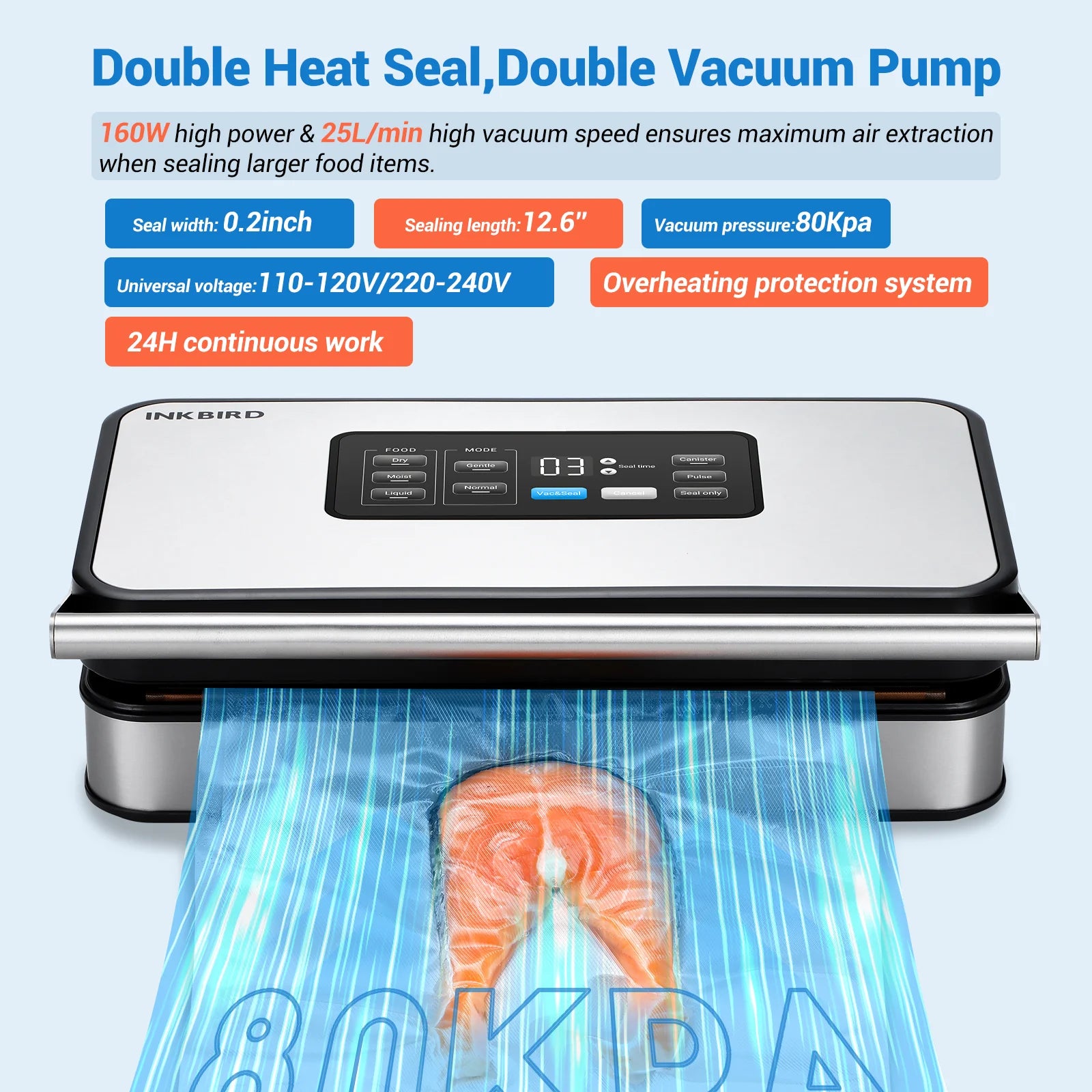 INK-VS04 Large Vacuum Sealer Dry/Wet/Liquid Food Sealed Packaging Kitchen Food Storage Seal Built-In Cutter&Storage Bags