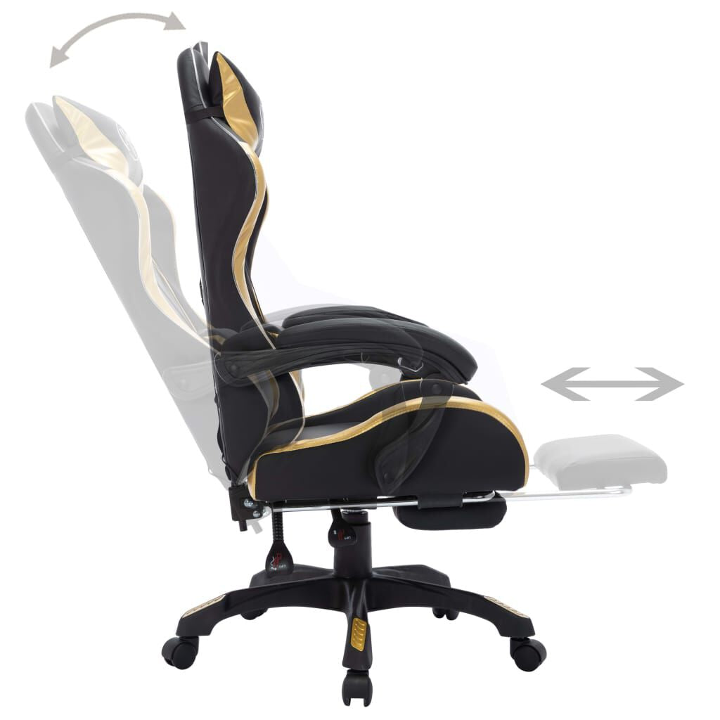Gaming-Stuhl Mit RGB Led-Leuchten Gold Und Schwarz Kunstleder