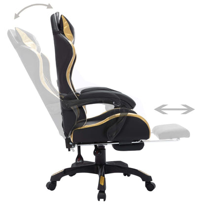 Gaming-Stuhl Mit RGB Led-Leuchten Gold Und Schwarz Kunstleder