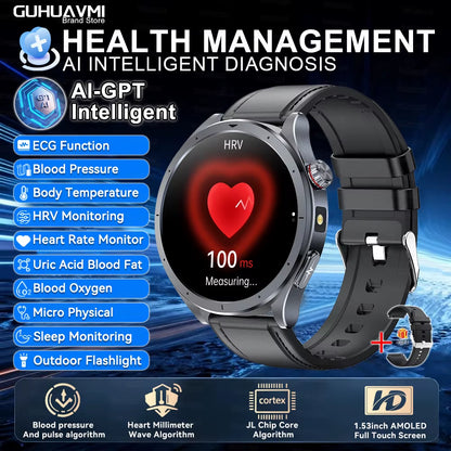 2026 New Body Fat Analysis Health Smart Watch ECG+PPG Uric Acid Blood Pressure Blood Oxygen Clock Call Smart Watch for Men Women