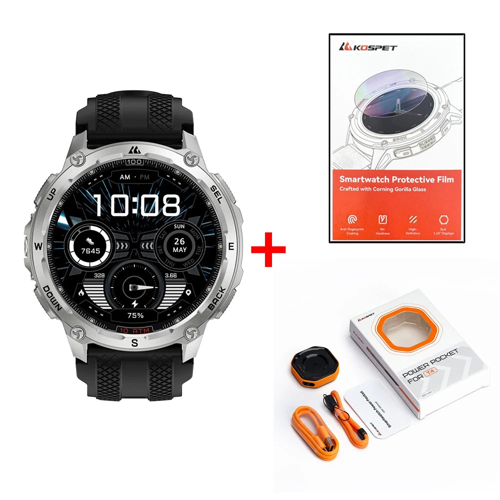 Tank T4 Smart Watch for Men Stainless Steel 6-Sat GPS Offline Maps 100M Waterproof 24/7 Health Monitor for Android Ios