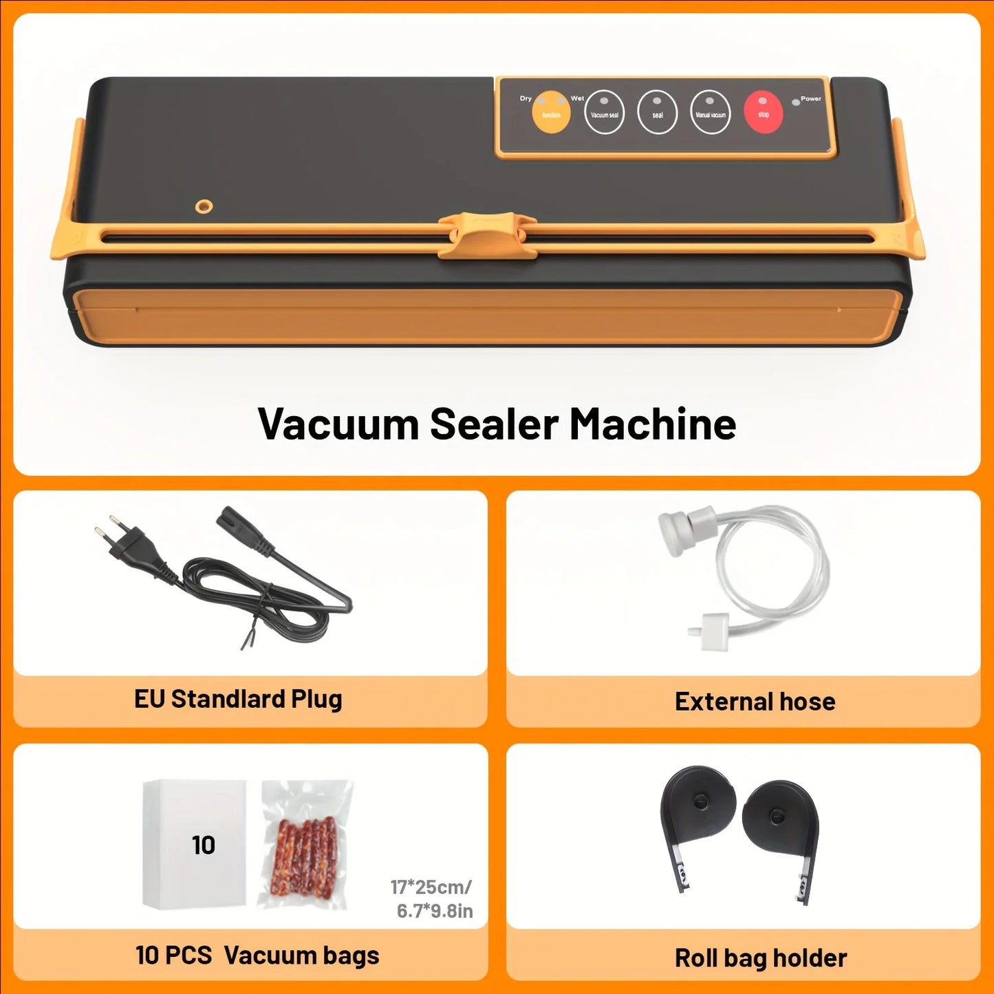 Vacuum Sealer Machine. High-Power, -70Kpa Suction. Bag Roll Holder. for 32Cm Bags. with Cutting Knife. Automatic.