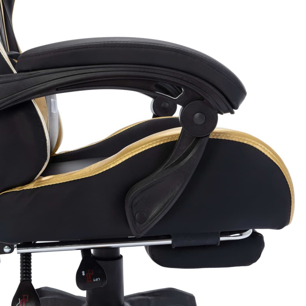 Gaming-Stuhl Mit RGB Led-Leuchten Gold Und Schwarz Kunstleder