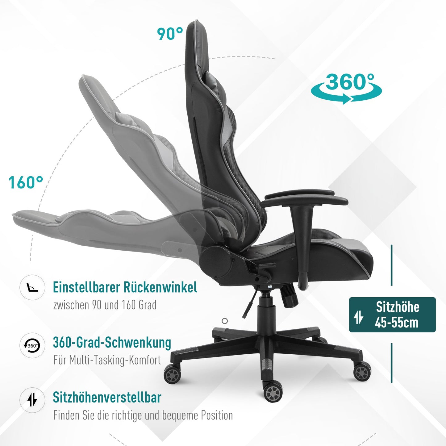 Ergonomischer Bürostuhl Gaming Stuhl Kunstleder Schaumstoff Schwarz