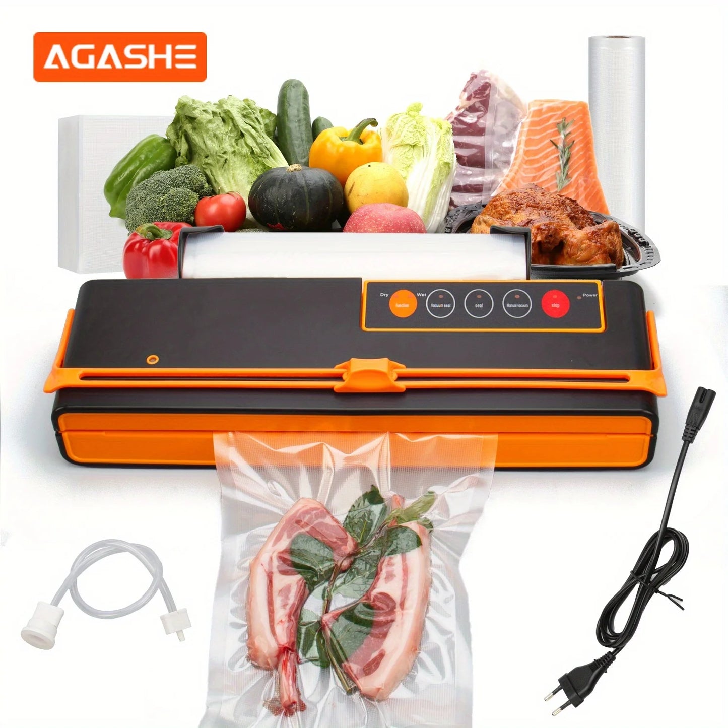 Vacuum Sealer Machine. High-Power, -70Kpa Suction. Bag Roll Holder. for 32Cm Bags. with Cutting Knife. Automatic.