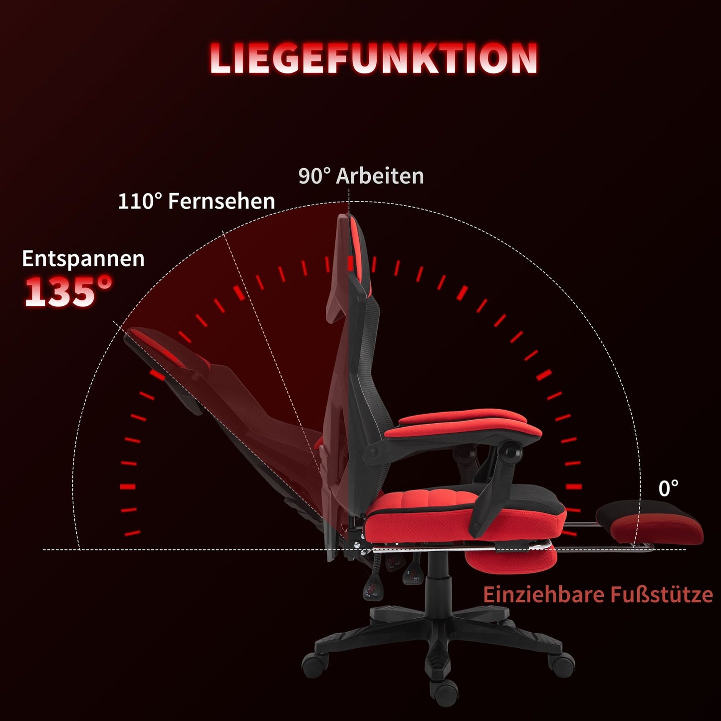 Ergonomischer Bürostuhl Gaming Stuhl Drehstuhl Mit Fußstütze Polyester Schwarz