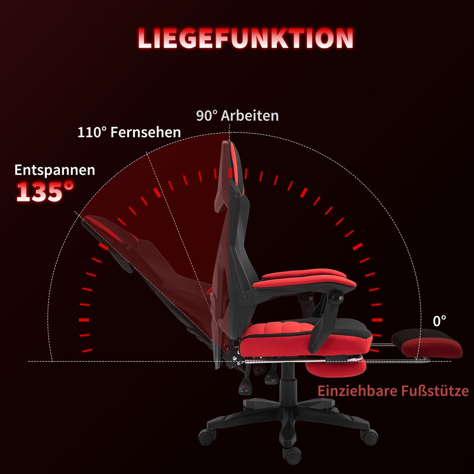 Ergonomischer Bürostuhl Gaming Stuhl Drehstuhl Mit Fußstütze Polyester Schwarz