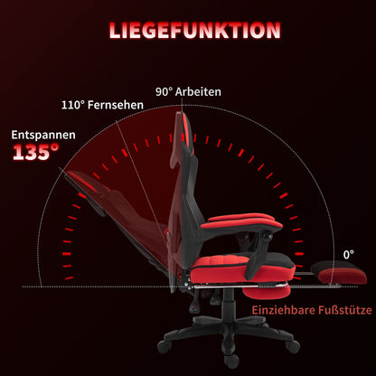 Ergonomischer Bürostuhl Gaming Stuhl Drehstuhl Mit Fußstütze Polyester Schwarz