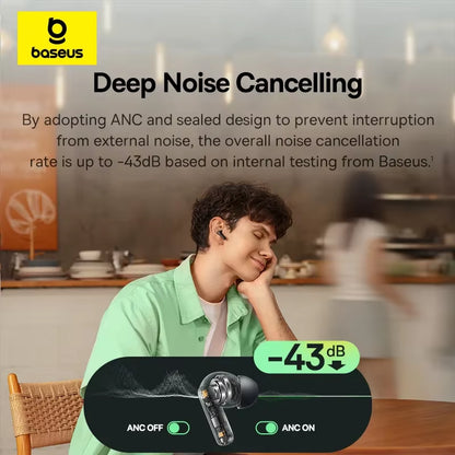 Bass EP10/BP1 NC -43Db Noise Cancelling ANC True Wireless Earbuds Bluetooth 6.0 In-Ear Wireless Earphones 4-Mics Ear Buds
