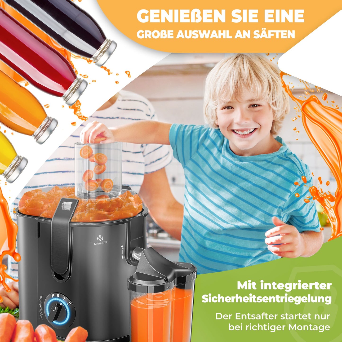 KESSER® Entsafter Saftpresse Edelstahl 1100W 85Mm Presse Obstpresse Saft Juicer