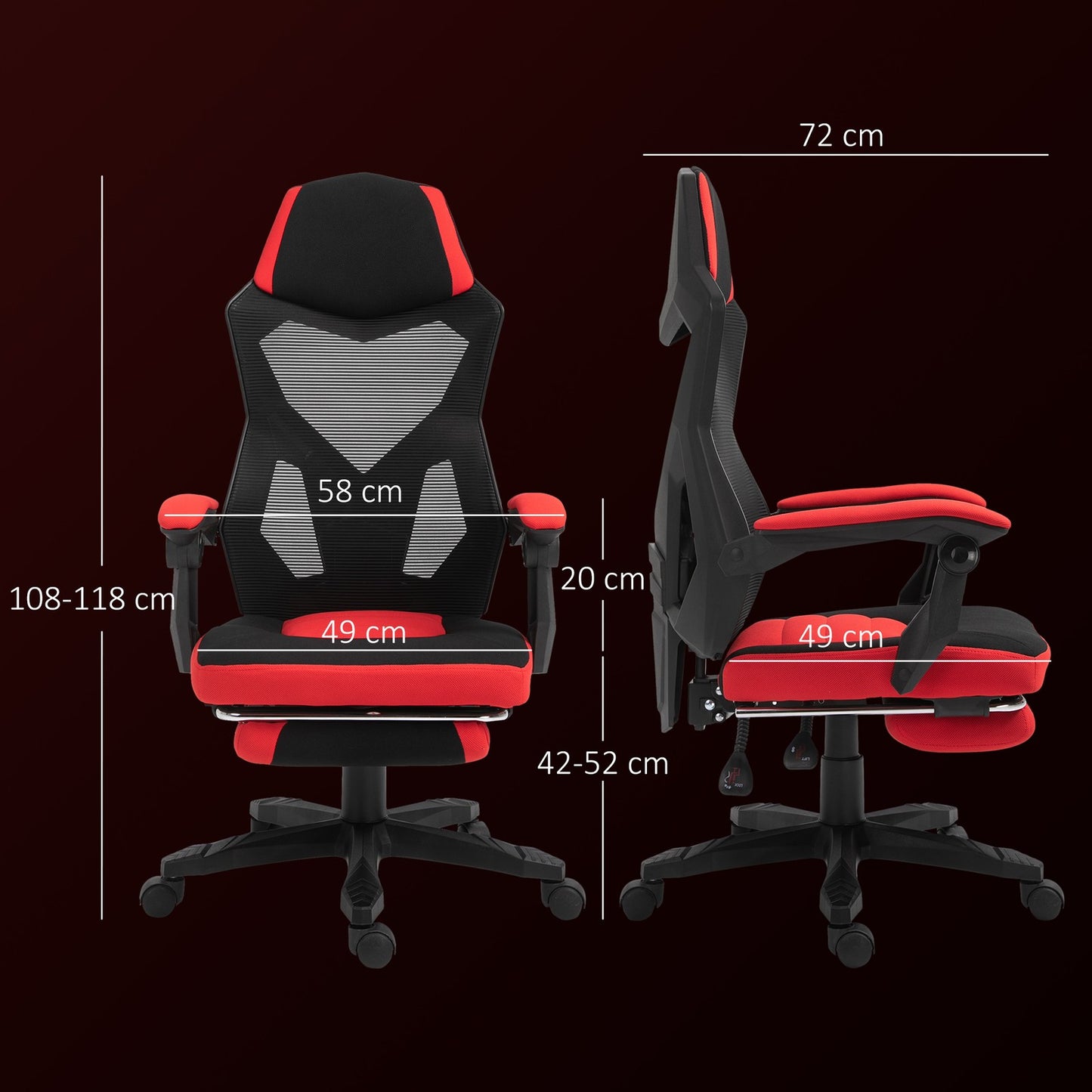 Ergonomischer Bürostuhl Gaming Stuhl Drehstuhl Mit Fußstütze Polyester Schwarz