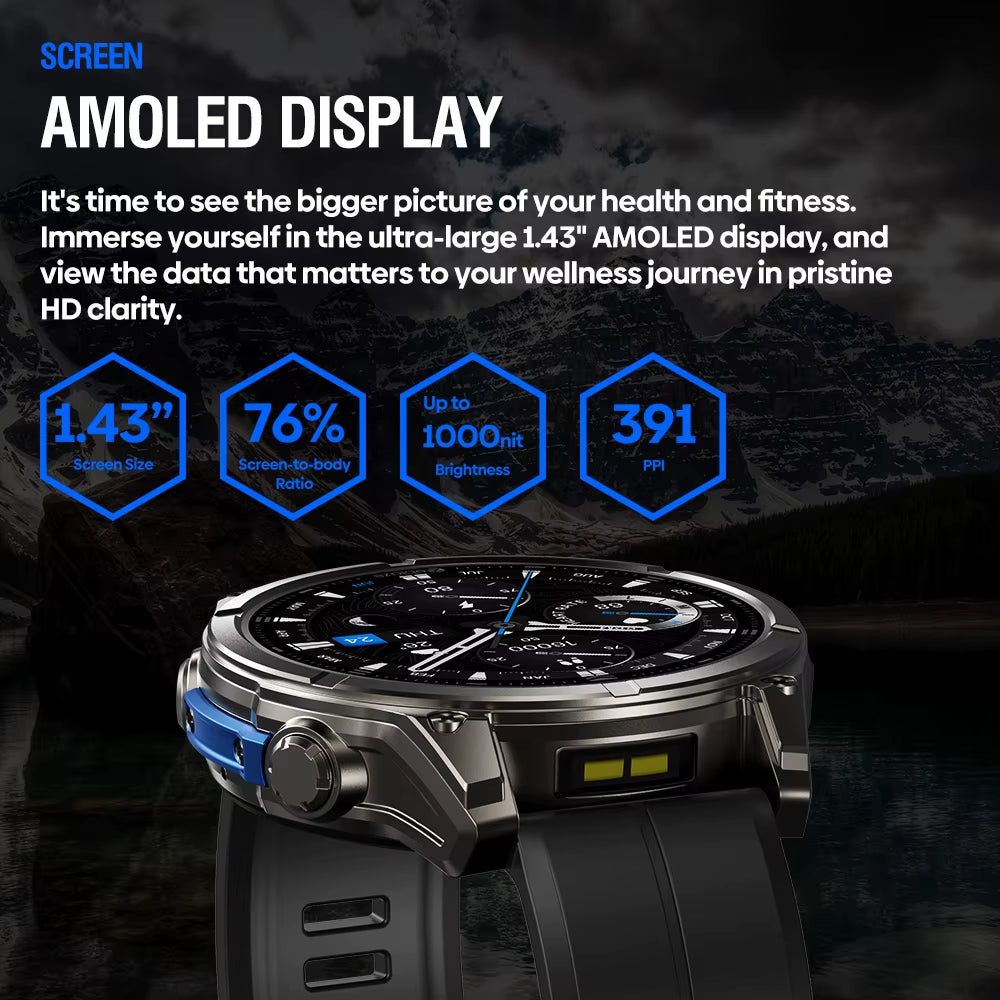 NEW 2025  VIBE 8 Voice Calling 1.43" AMOLED Display Smart Watch Built-In Flashlight Heart Rate Blood Pressure Smart Watch