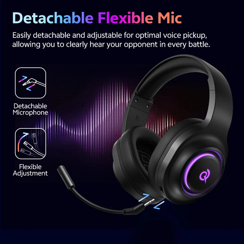 Heroad V200 Gaming over Ear Headphone Wireless Bluetooth 6.0 with Mic 50Mm Driver 7.1 Surround Sound Dynamic EQ RGB Headset