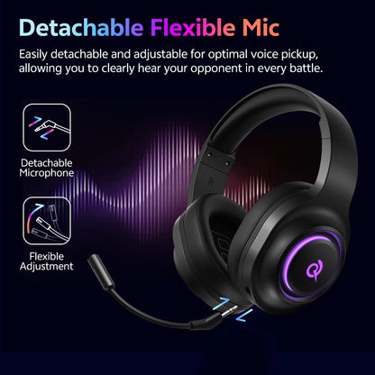 Heroad V200 Gaming over Ear Headphone Wireless Bluetooth 6.0 with Mic 50Mm Driver 7.1 Surround Sound Dynamic EQ RGB Headset